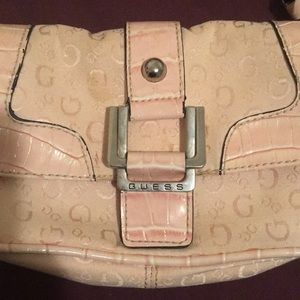 Pink Guess Monogram Canvas Baguette